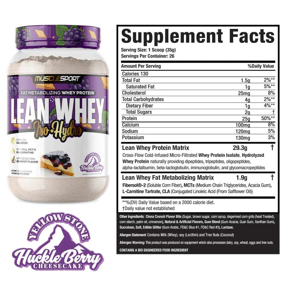 MuscleSport Lean Whey Protein - Yellowstone Huckleberry Cheesecake