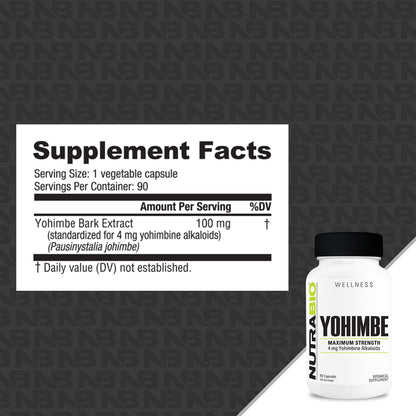 NutraBio Yohimbe (4mg) - 90 Capsules