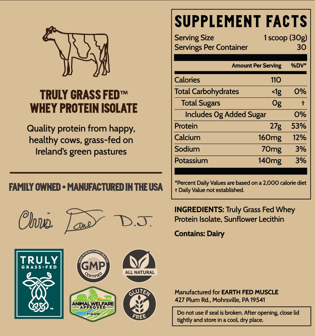 Earth Fed Muscle Grass-Fed Whey Protein - Ca-COW! Chocolate