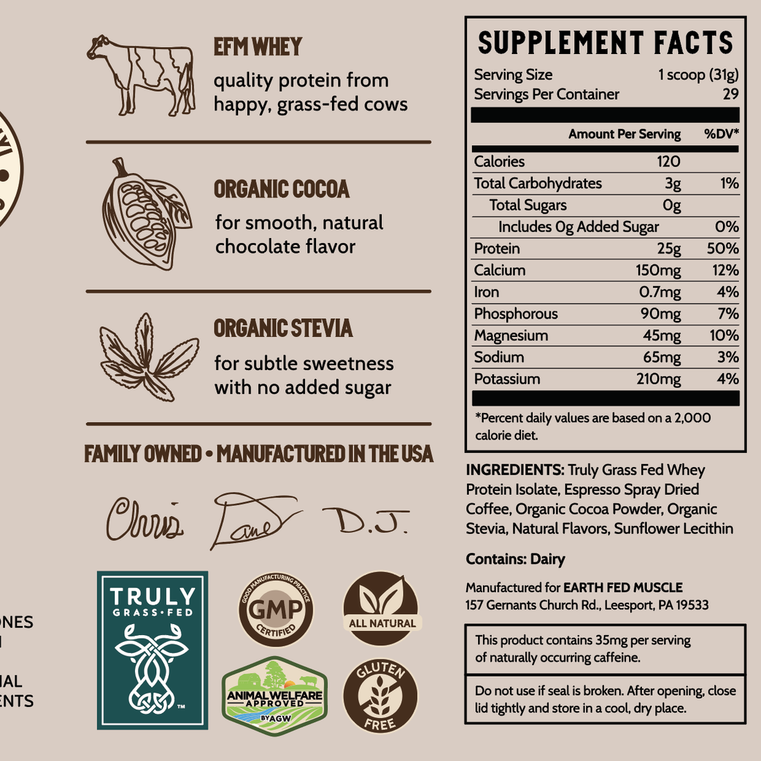 Earth Fed Muscle Grass-Fed Whey Protein - Ca-COW! Chocolate