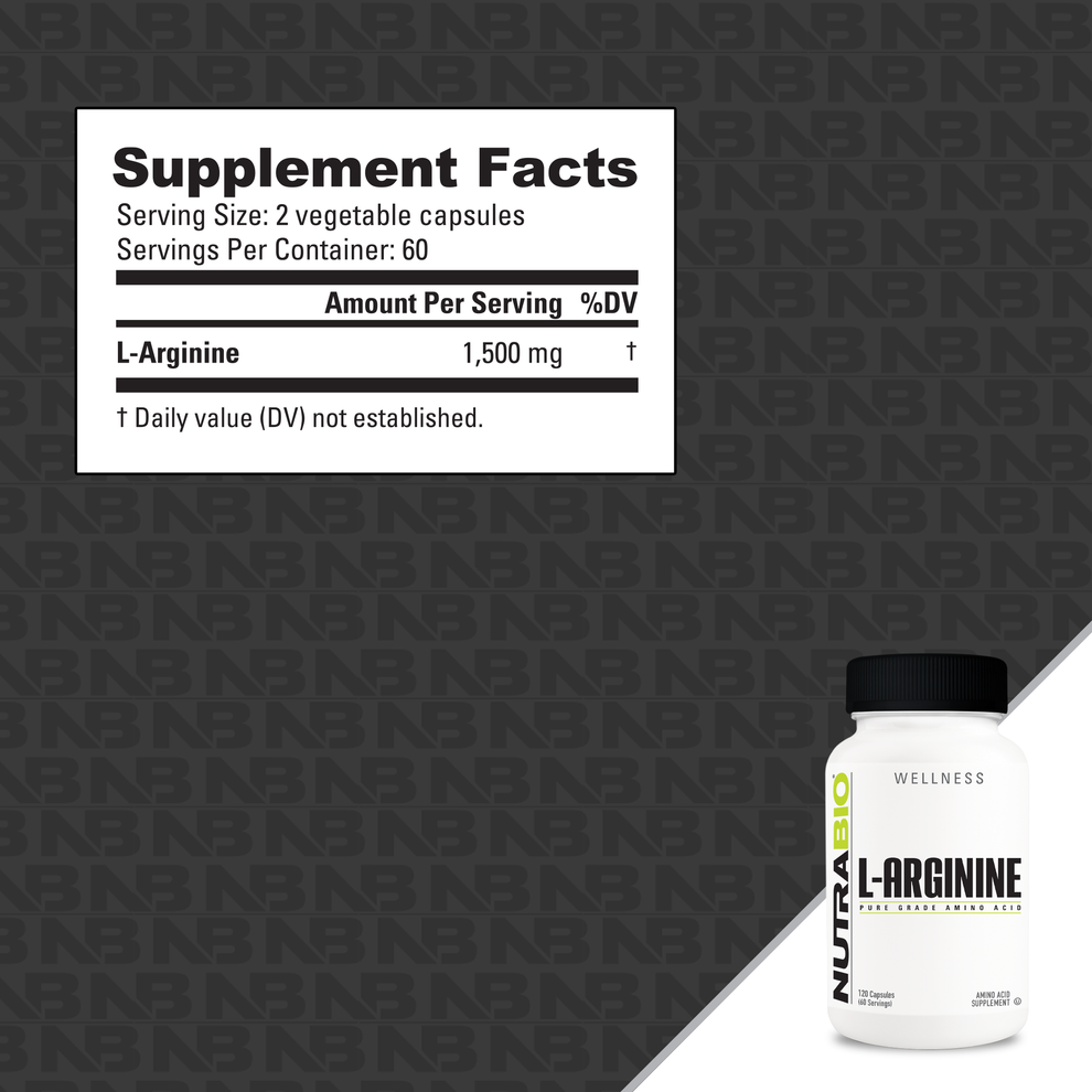 NutraBio L-Arginine - 120 Capsules