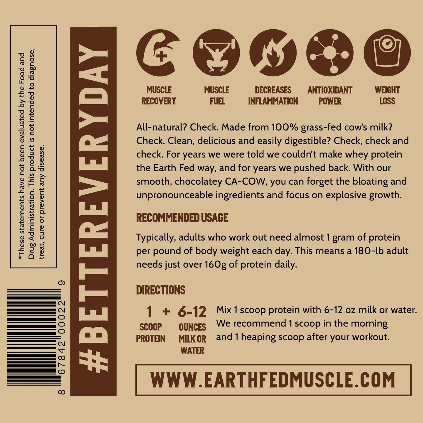 Earth Fed Muscle Grass-Fed Whey Protein - Ca-COW! Chocolate